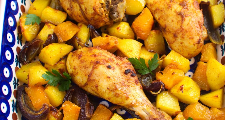 Pałki z kurczaka pieczone z dynią w curry