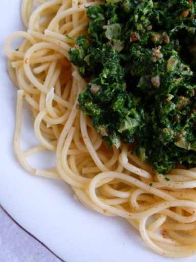 Spaghetti ze szpinakiem