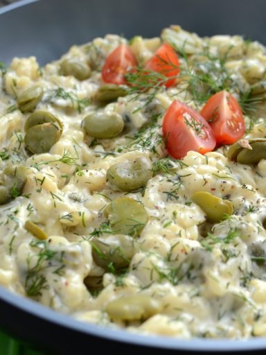 Koperkowe risotto z bobem