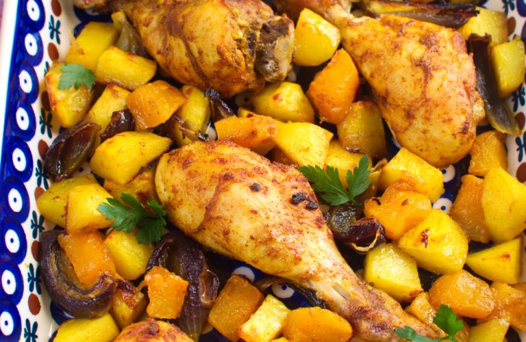 Pałki z kurczaka pieczone z dynią w curry