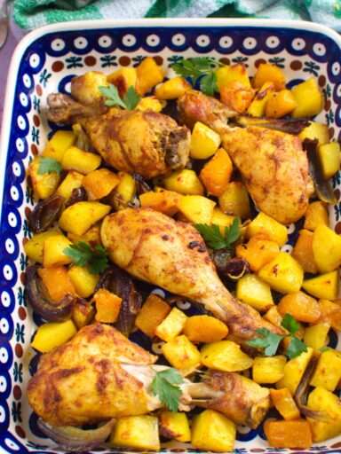 Pałki z kurczaka pieczone z dynią w curry
