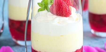 Kremowy deser budyniowy z malinami