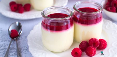 Pana cotta z białą czekoladą i sosem malinowym