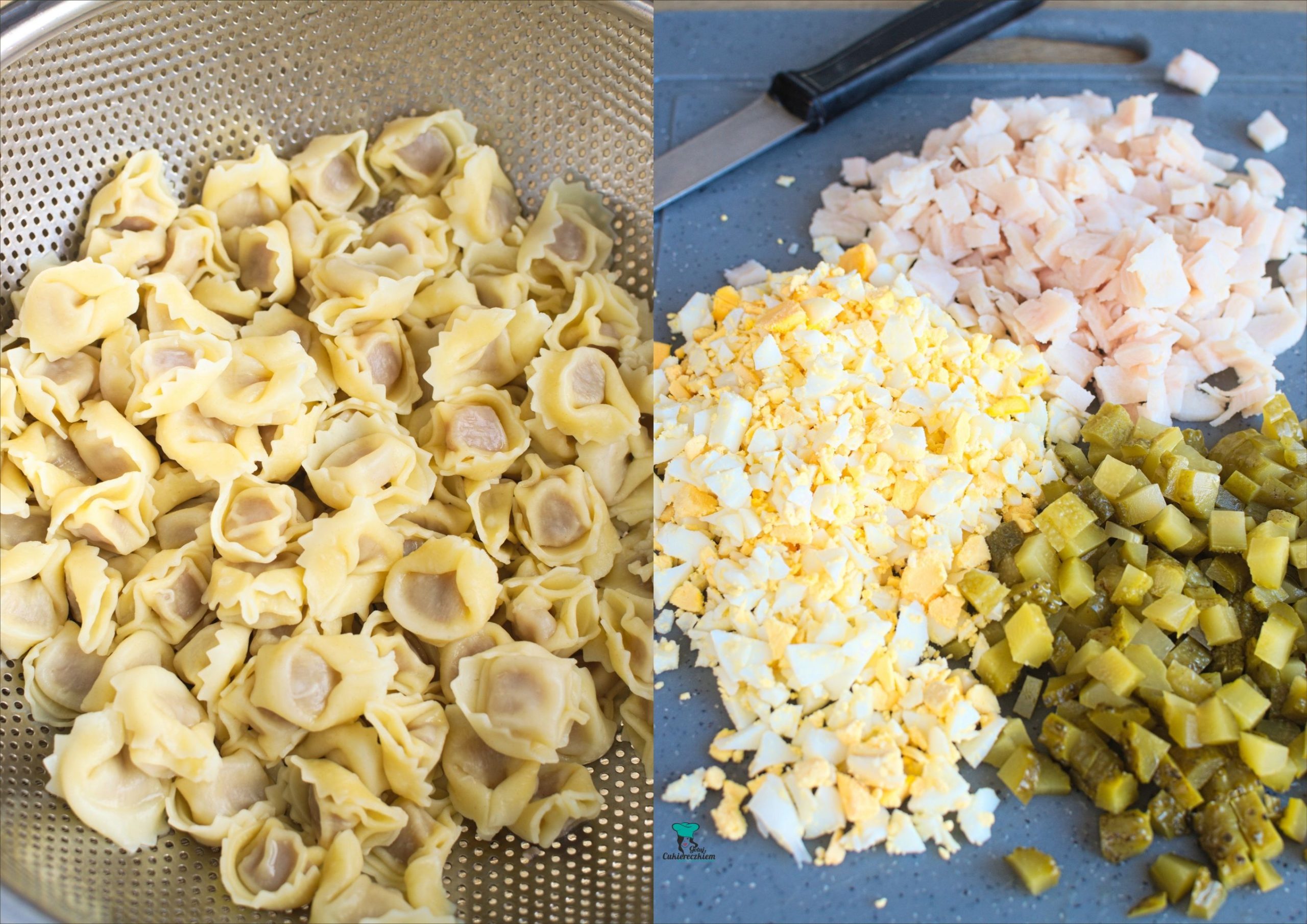 Sałatka z tortellini z jajkiem i szynką - przygotowanie