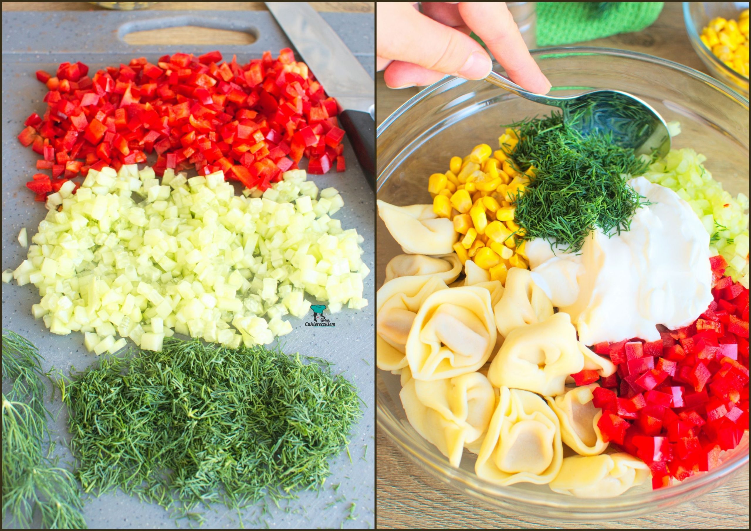 Przygotowanie sałatki z tortellini