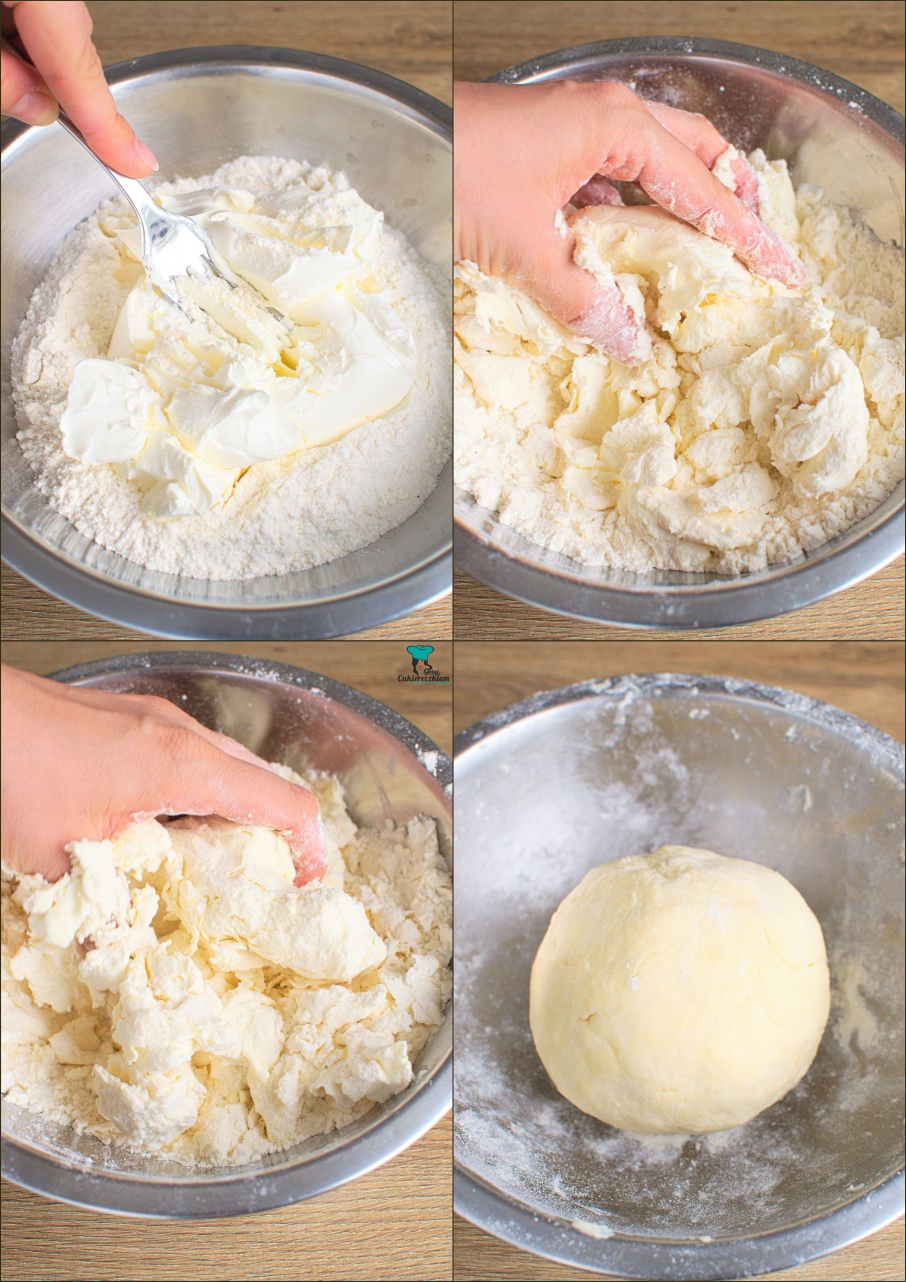 Mascarpone zagniatamy z mąką