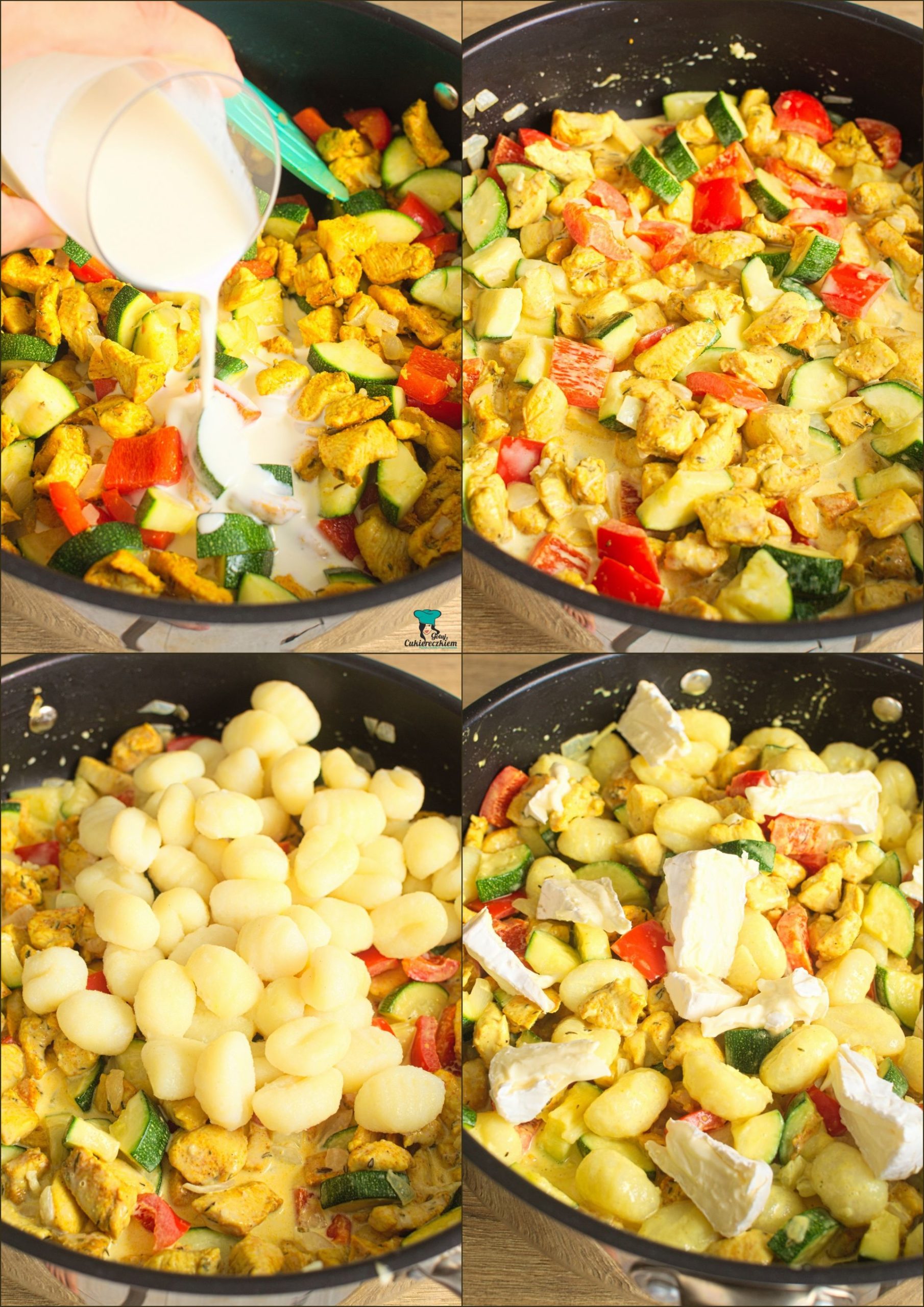 Dodajemy śmietankę i gnocchi,a na koniec - camembert
