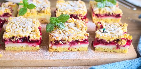 Ciasto kruche z budyniem i wiśniami