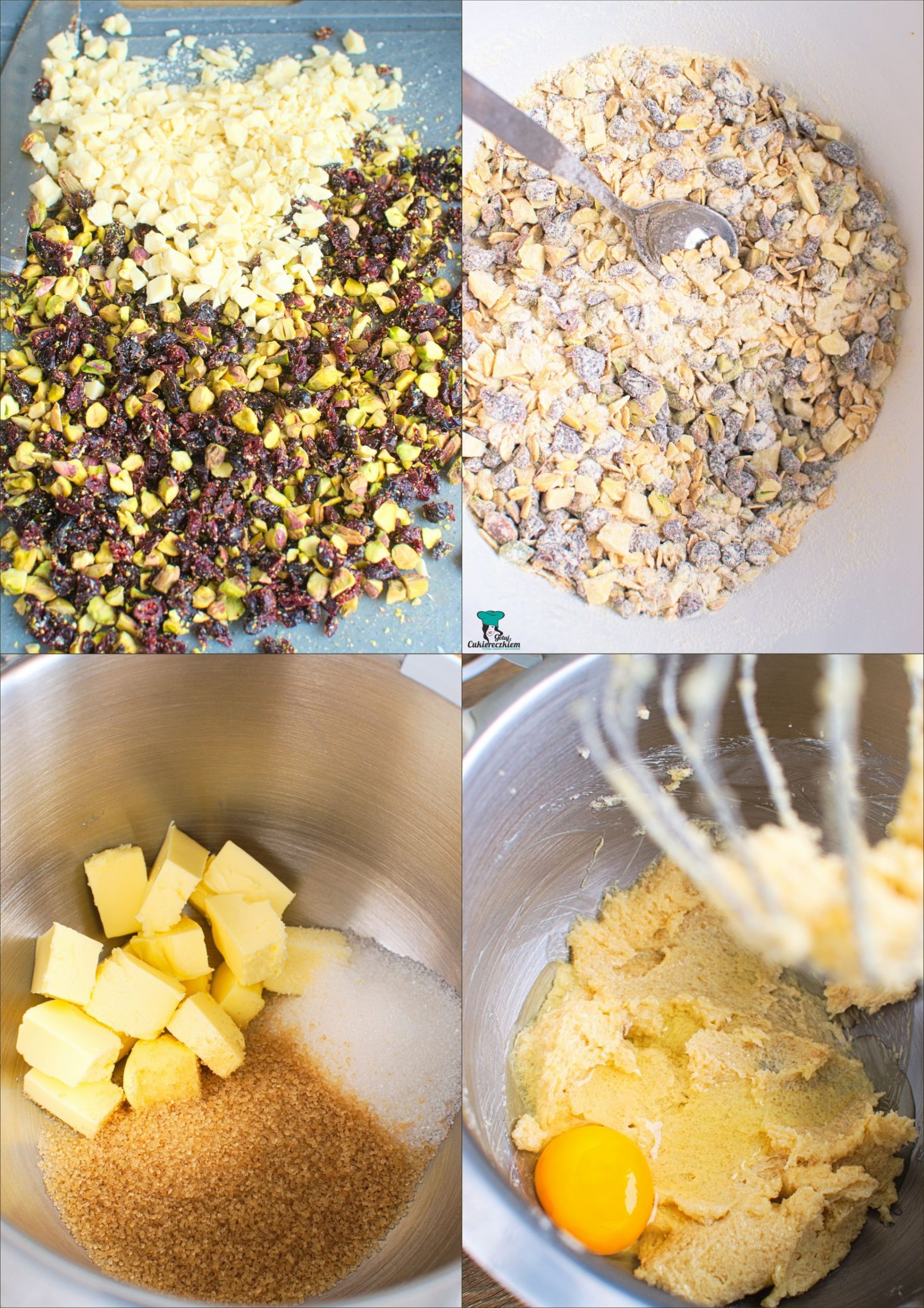 Ciasteczka owsiane z pistacjami, żurawiną i białą czekoladą - przygotowanie
