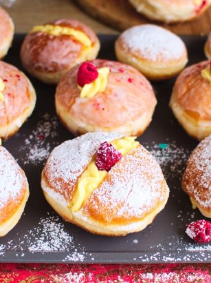 Pączki z creme patissiere i malinami