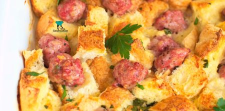 Zapiekanka z bułek i białej kiełbasy